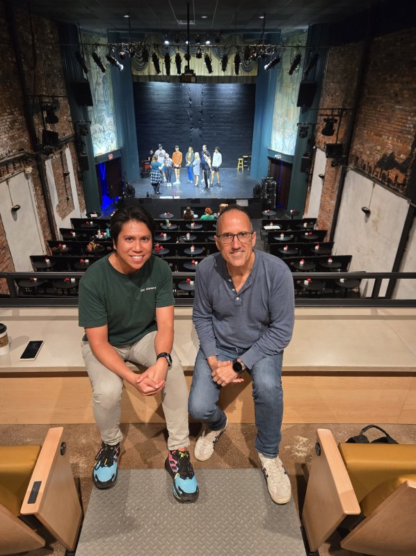 JP Lacap, left, and Fred Munzert sit in the balcony of the Milton Theatre overlooking the main seating area and the stage. JEFF SEEMANS PHOTO